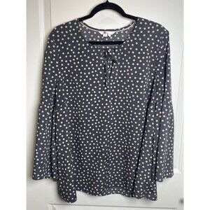 Boden Womens 3/4 Sleeve Gray w/Pink Polka Dot Blouse Sz 16 Casual Retro Workwear